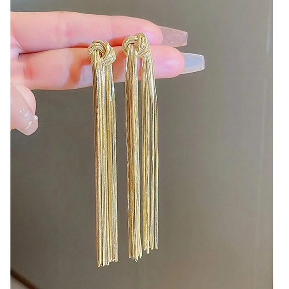 Luxe Gold Tone Long Tassel Drop Earrings - Picture 5 of 5